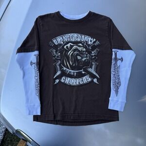 Rare Orange County Choppers Bulldog Sword Layered Thermal Brown T-shirt Youth M